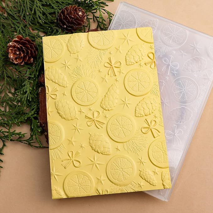 BAOFALI 3D Christmas Theme Plastic Embossing Folders Lemon Pine Nut for DIY Scrapbooking Photo Album Card Paper Craft Decoration for Card Making,Embossing Template Paper Card Embossing Stencil
