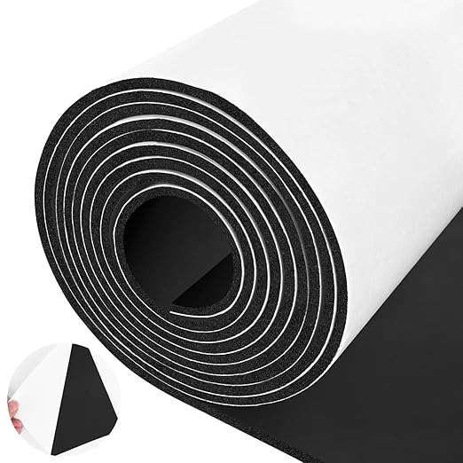 Tolanbbt Sponge Neoprene Foam Sheet with Adhesive - 1/8” Thick, 12” x 118” Closed Cell Foam Rubber Roll, Weatherproof Soundproof Padding for Automotive, Cabinet, Furniture, Crafts, DIY, Black
