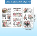 GLOBLELAND 3 Sheets Vintage Pink Peony Background Furniture Transfer 6x12inch Retro Romance Text Rub on Transfer Self-Adhesive Wall Art Decals for Bedroom Living Room Desk Table Decoration