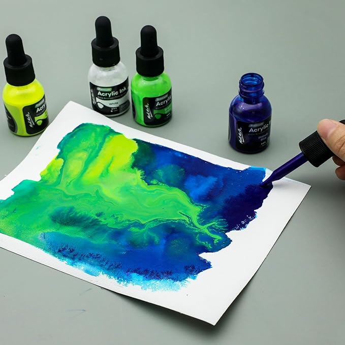 Mont Marte Acrylic Ink Premium 6pc x 20ml (0.7 US fl.oz), Acrylic Inks for Artists, Essential Colors, Ideal for Air Brush, Pouring Art, Scrapbooking, Ink Drawing, Mixed Media