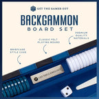 Get The Games Out Top Backgammon Set - Classic Board Game Case - Best Strategy & Tip Guide - Available in Small, Medium and Large Sizes (Blue, Large)