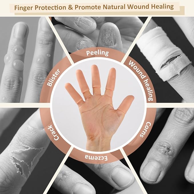 Gel Finger Cots, Silicone Finger Protectors, Fingertip Bandages Band-aids for Dry Skin, Cracked Fingertip Treatment,Thumb Protector Covers for Hand Eczema Finger Arthritis (20pcs)