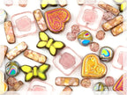 2.1oz (60g) of Focal Glass Bead Mix with Table-Cut Flower and Butterfly Beads, PG Pale Green Pink