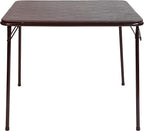 EMMA + OLIVER 33.5" Square Multipurpose Folding Card Table for 4 Players, Portable Square Folding Table with Padded Vinyl Top, Brown
