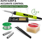 Soldering Iron Kit, 190W Soldering Gun, 110V LED Solder Kit for Electronics, Adjustable Temperature 356-932℉, Includes Solder Wire, Sucker, Tips, Stand, Tweezers, Paste and Solid Wood Box, Green