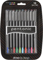 linc Pentonic Premium Ball Point Pen 1.0 mm Medium Point, 10-Count, Assorted Colors | Medium Point Featherlite Feel, Easy Flow Ink Technology, Sleek Matte Finish