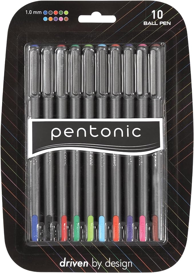 linc Pentonic Premium Ball Point Pen 1.0 mm Medium Point, 10-Count, Assorted Colors | Medium Point Featherlite Feel, Easy Flow Ink Technology, Sleek Matte Finish
