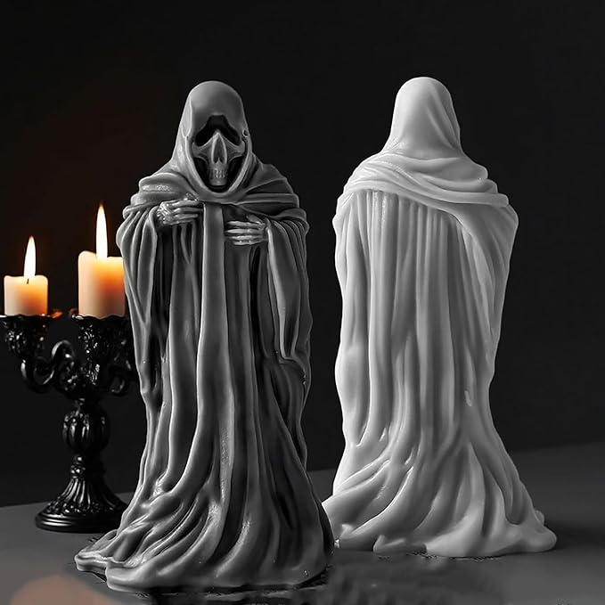 Ghost Skull Man Cylinder Candle & Resin Mold - Resin Casting Silicone Molds for Home Decor & Candle Making Wave Spiral Mold