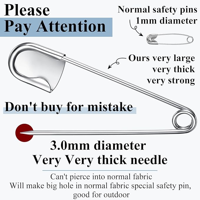 Juexica 40 Pcs 5 Inch Jumbo Stainless Steel Safety Pins Large Heavy Duty Huge Strong Laundry Pins for Upholstery Sewing Quilting Key Rings Craft Outdoor (Silver)