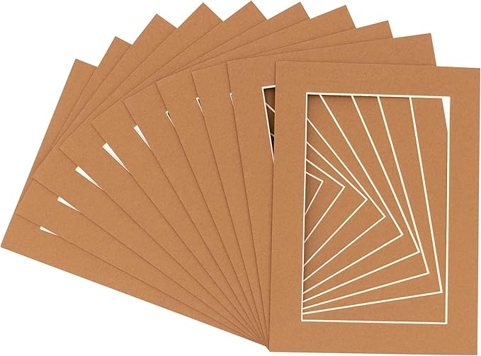 5x7 Mat for 8.5x11 Frame - Precut Mat Board Acid-Free Show Kit with Backing Board, and Clear Bags Brown 5x7 Photo Matte Made to Fit a 8.5x11 Picture Frame Matboard for Framing, Pack of 10 Mats