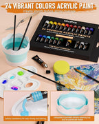 Nicpro 68PCS Acrylic Paint Canvas Set for Adults, Art Painting Supplies Kit with 24 Acrylic Paints,Table Easel,8 Canvas Panels,12 Brushes,Paper Pad,Cleaning Cup, Sponge, Palette for Beginner Artist