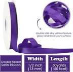 HUIHUANG Purple Satin Ribbon 1/2 inch X 50 Yards Continuous, Double-Faced Satin Ribbon for Gift Wrapping, Bows, DIY Crafts, Flower Bouquet, Wedding Decor, Holiday Party Decor