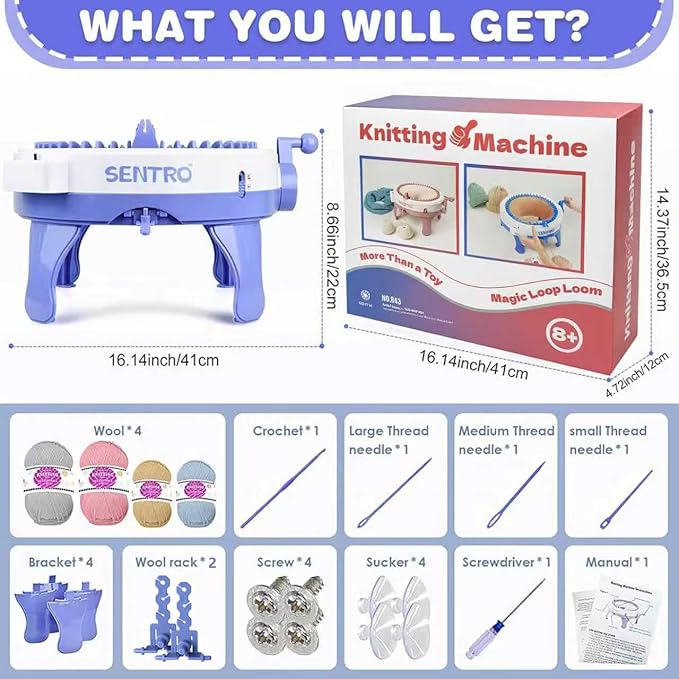 SENTRO Knitting Machines 48 Needles,Smart Knitting Crochet Machine, Knitting Crochet Machine with Row Counter,Weaving Loom Machine Kit for Adults,DIY Board Rotating Double Knit Kit