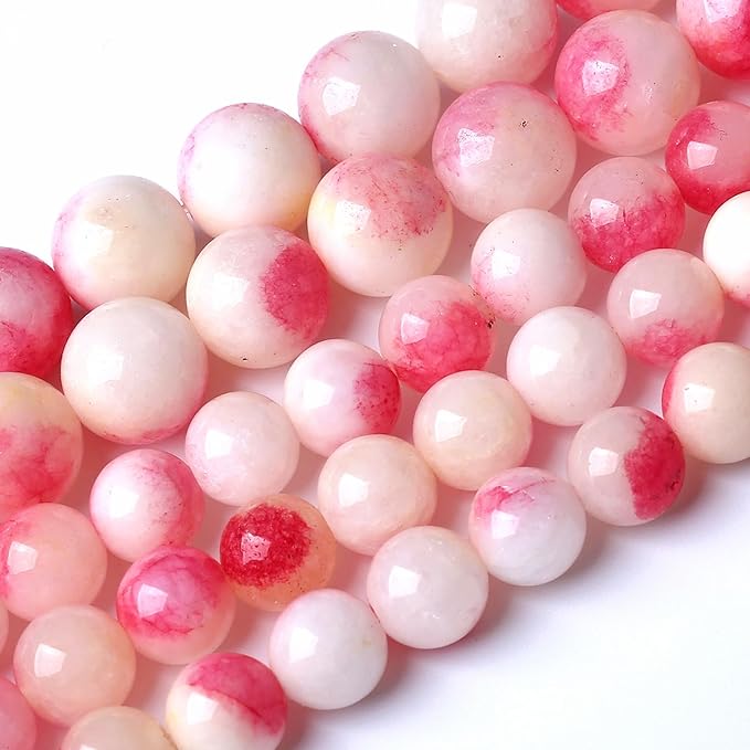 90pcs 8mm Natural Pink White Jade Stone Beads Round Beads Energy Healing for DIY Jewelry Bracelet Necklace Making 2 Strands 32"