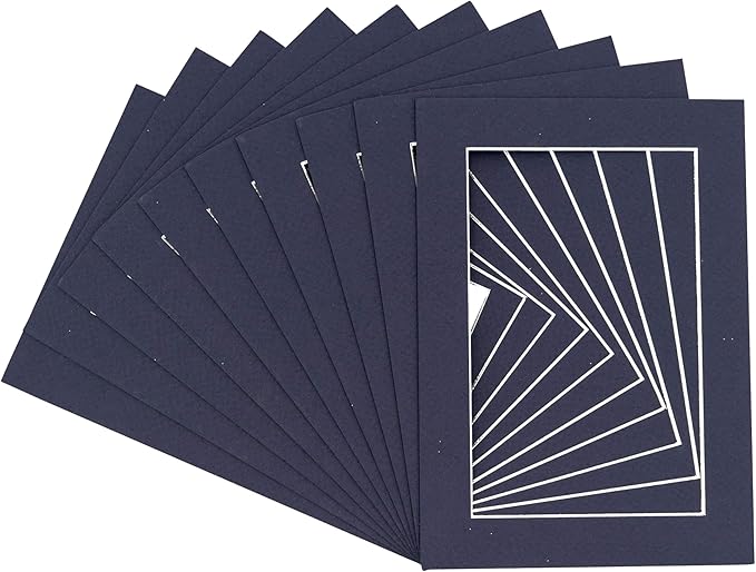 Pack of TEN 8x10 Mats Bevel Cut for 5.5x8.5 Photos - Acid Free Navy Precut Matboards For Pictures, Photos, Framing - 4-ply Thickness