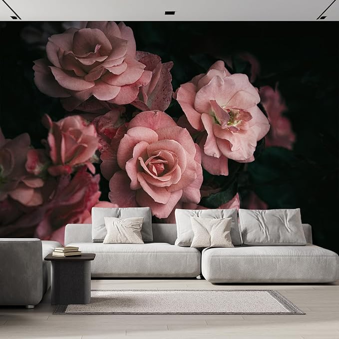 wall26 Removable Wall Sticker/Wall Mural Close Up Dark Rose Flower Blossoms Nature Wilderness Photography Decorative Botanical Relax/Calm Floral for Living Room, Bedroom, Office - 132x168 inches