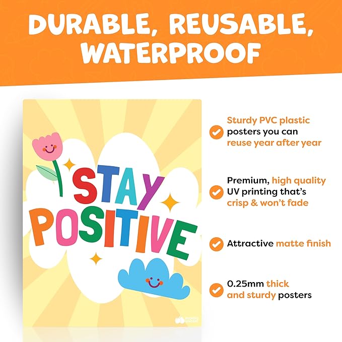 Motivational Posters for Classroom - 14pcs Positive Inspirational Posters for Classroom - Elementary Middle School High School - Positive Affirmation Wall Decor - Motivational Bulletin Board Decorations