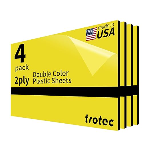 Trotec TroLase | 12"x24"x1/8", 4 Pcs | Yellow/Black | 2 Ply | Modified Acrylic | Laser Engraving Double Color Plastic Sheet | Engraving Blanks for Laser, Saw, Guillotine | Made in USA