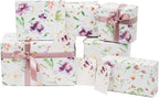 Itsy Belle Studio Floral Wedding Wrapping Paper + Ribbon Set with Tags - White gift wrap, fall Flower flat Sheets, Boho Bridal Shower Wrap