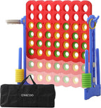 UNICOO® Height Adjustable Jumbo 4-to-Score Game, 4 in A Row Game with Basketball Hoop, Ring Toss, Carrying Bag, Indoor Outdoor Yard Game, Parties & Family Gatherings