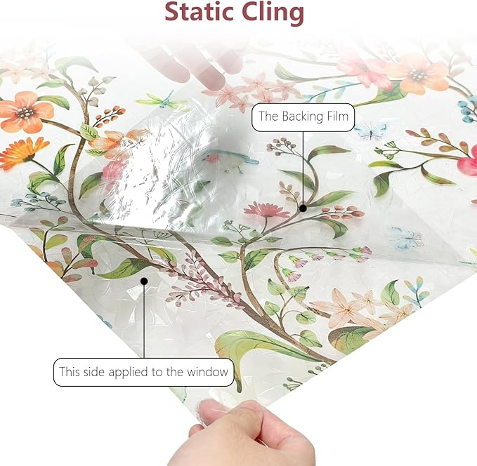 NINETREX Window Privacy Film,Stained Glass Window Film,Rainbow Decorative Stickers Static Cling Anti UV Heat Control for Home Decor (Galsang Flower,17.5 x 157.4inch)
