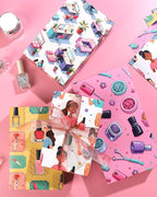 Pineraap 12 Sheets Nail Art Wrapping Paper, Manicure Gift Wrap Paper with Nails Polish Bottles & Salon Scenes, Folded Flat Paper for Nail Art Lovers Birthday DIY Crafts, 19.7 x 27.6 Inch