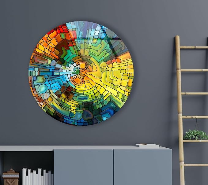 My Photostation.com 20''(50cm) Diameter Stained Yellow Round Glass Wall Art Tempered Glass Printing Wall Decor Large Wall Art Wall Hangings