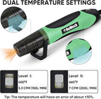 ROMECH 350W Heat Gun with 2 Nozzles, Dual Temp Heat Gun 400°F-660°F, Fast Heat Hot Air Gun with Overload Protection for DIY Craft Embossing Shrink Wrapping (Green)