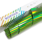 ROFISUESheet MetallicFoil HeatTransferVinyl12Inch*6Ft BundleChrome HTV VibrantColors for Stunning T-Shirt DesignsPerfect forDIY (olographic Green, 12Inch*6Ft)