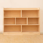 Wooden 7 Compartment Storage Cabinet Organizer Kids 3 Tier Wood Bookshelf School Storage Shelf Classroom Furniture for Kids Natural (47.24" L x 11.81" W x 35.43" H)