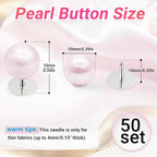 50 Sets Pearl Buttons No Sew Buttons for Clothes, 10mm Pearl Brooch Pins Reusable for Women, Pink Safety Pins for Dresses, Shirts, DIY Crafts, Fashion Decorative Accessories