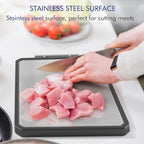 Wood Cutting Board with Handle, Double Sided Cutting Board for Kitchen, 16 * 11 inch 304 Stainless Steel Chopping Board for or Kitchen Meal Prep Serving