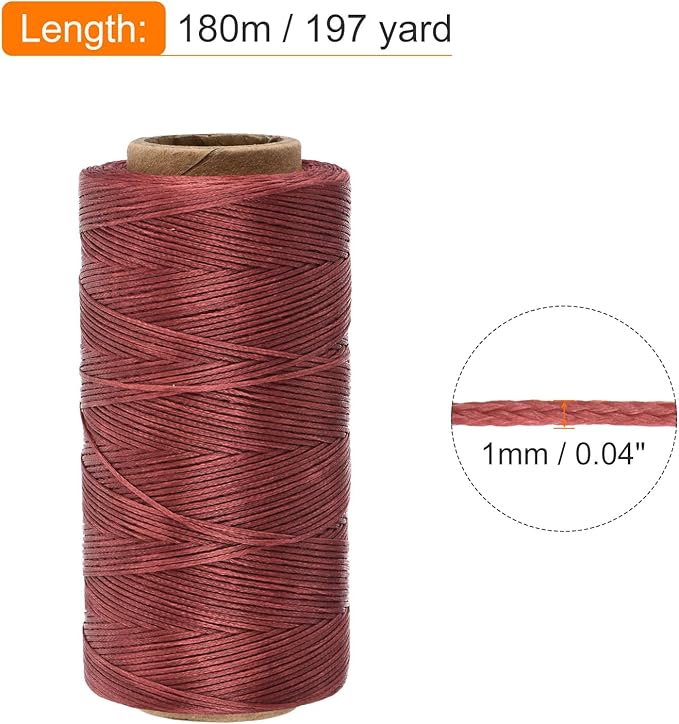 MECCANIXITY Waxed Thread,197 Yard 1mm 210D Flat Wax Thread Polyester Waxed String for Leather Sewing Hand Weaving Book Binding Home Decoration,Deep Red