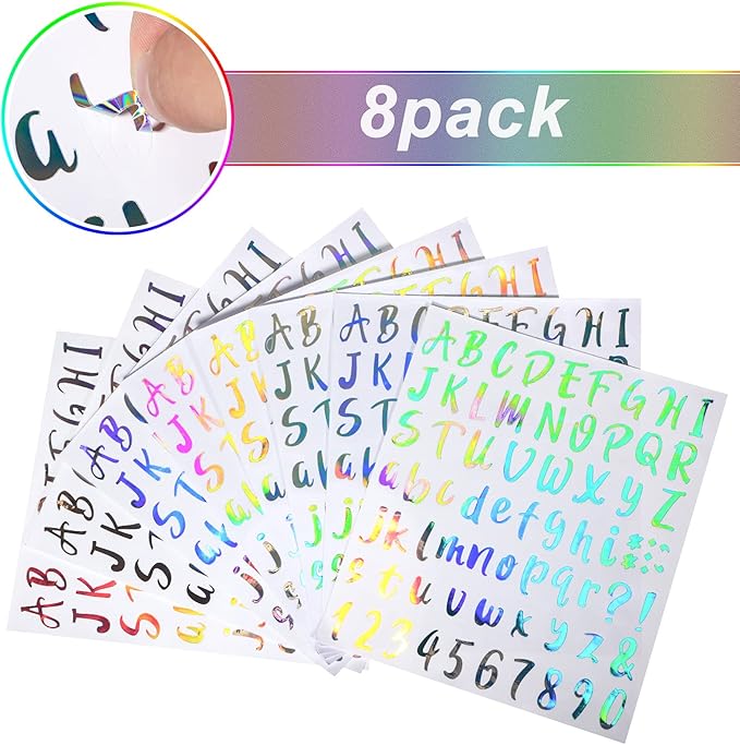Outus 576 Pieces 8 Sheets Letters Stickers Self Adhesive Vinyl Letter Alphabet Number Stickers Mailbox Numbers Sticker, Decals for Classroom Decor, Sign, Door(Silver,1 Inch)