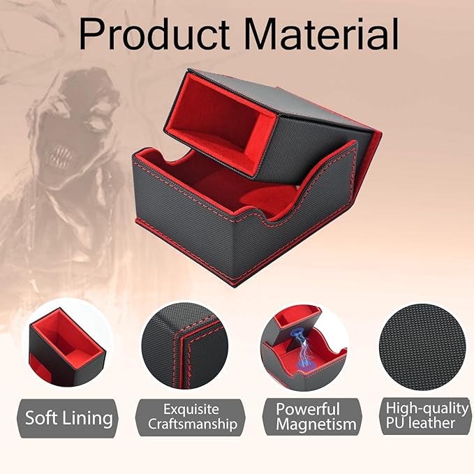 Dice Tower and Tray, Portable Commander Deck Box, Foldable Dice Storage Box for Dungeons and Dragons Rolling Tray Black/Red