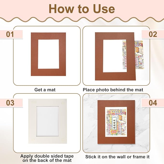Picture Mats, 8 x 10 for 5 x 7 Pictures Acid Free White Core Bevel Cut Frame Mattes for Display Art Measuring, Purple