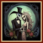 Dooxvey Cross Stitch Kits for Adult Beginners - Full Range of Stamped Kits, Needlepoint & Embroidery Kits - 11CT Cross Stitch Patterns - Skeleton Couple - 18x18 inch