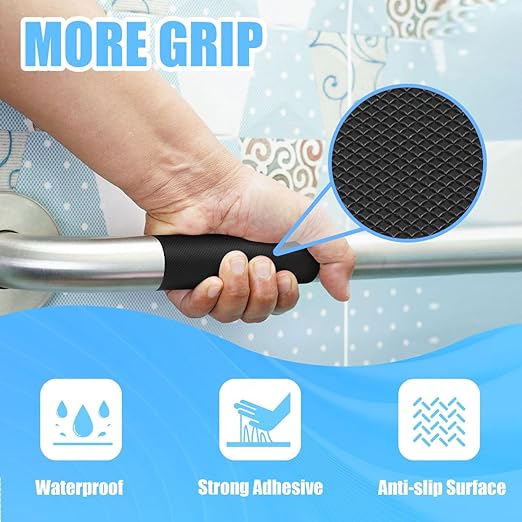 Rubber Grip Tape, Ultra-Thin Strong Adhesive Anti-Slip Waterproof Heat Resistant Wear-Resistant Cushion Pad, Making Handles or Contact Surfaces Safer, with Grip and Comfort (Black, 2In x 10Ft)