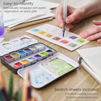 ARTEZA Watercolor Paint Set, 12 Metallic Watercolor Paints, Glitter Watercolor Paint in Half Pans, Travel Watercolor Set