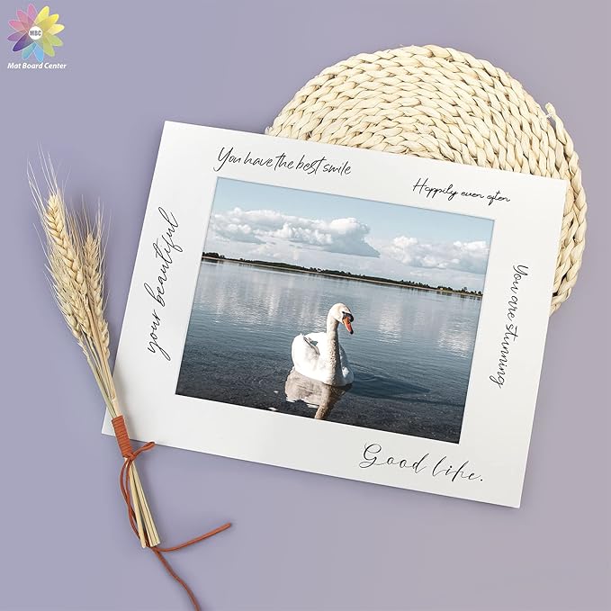 Mat Board Center, Pack of 10, 11x14 for 8x10 Off White Color Mats - Bevel Cut, Acid Free, 4-ply Thickness, White Core - for Pictures, Photos, Framing