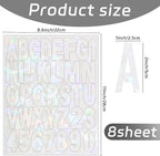 Starboling Letter Stickers,2 inch 8 Sheets White Alphabet Sticker,Self Adhesive Vinyl Letter Stickers Mailbox Numbers,for Arts Crafts Outdoor Sign Poster Mailbox Sign Doors Mailboxes Car Truck