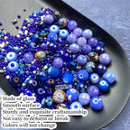 Assorted Glass Resin Beads Multi Size Colors Smooth Cracked Gravel Millet Spacer Beads for Bracelets Necklace Earring DIY Jewelry Making Craft (Deep Blue Series)