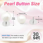 30 Sets Pearl Buttons No Sew Buttons for Clothes, 10mm Pearl Brooch Pins Reusable for Women, White Safety Pins for Dresses, Shirts, DIY Crafts, Fashion Decorative Accessories