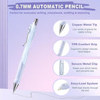 6-Pack 0.7mm Mechanical Pencils with Macaron Colors, Built-In Eraser, Copper Tip, Easy-Load Lead, Metal Clip, Soft Grip, for School, Office, Sketching, Drafting