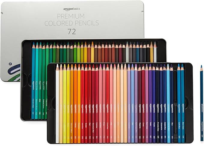 Amazon Basics Colored Pencils for Coloring and Drawing, Premium, Soft Core, Back to School Supplies, 72 Count (Pack of 1), Multicolor