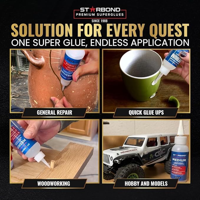 Starbond 4 oz Medium CA Glue with 6 oz Activator Bundle, Premium Cyanoacrylate Super Glue, for Quick Repair, Woodworking, Woodturning, Hobby Models