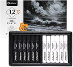 Artecho Oil Pastels Set of 12 PCS, 6 White and 6 Black, Crayons for Art Painting, Drawing, Blending (10 x 70 mm)