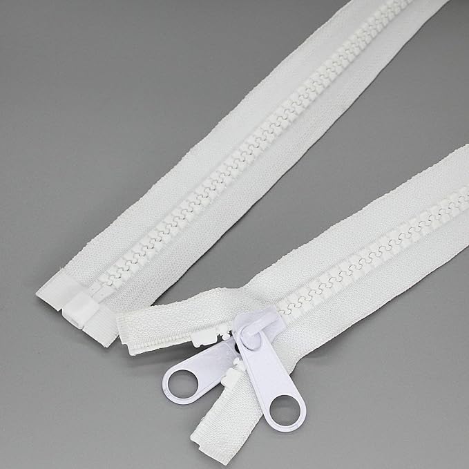 Leekayer 2PCS #10 60 Inch Heavy Duty Zippers for Sewing Separating Large Plastic Zippers White Tape with Double Pull Tab Slider, Sleeping Bag, Boat, Canvas, Cover, Trampoline, Dog Bed,Tent (60" 2pcs)