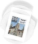 Mat Board Center, Pack of 50, 11x14 for 8x10 White Picture Mat Sets - Acid Free, 4-ply Thickness, Bevel Pre-Cut White Core - Includes Backing Boards and Clear Bags - for Pictures, Photos, Framing