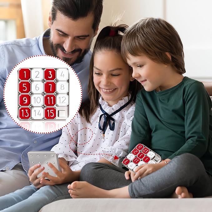 Metal Number Slide 15 Puzzle Red and White Number Sliding Puzzle Educational Pocket Funny IQ Game for Teens and Adults, Ideal for Learning Tool Party Favors(Red and White,1 Pack)